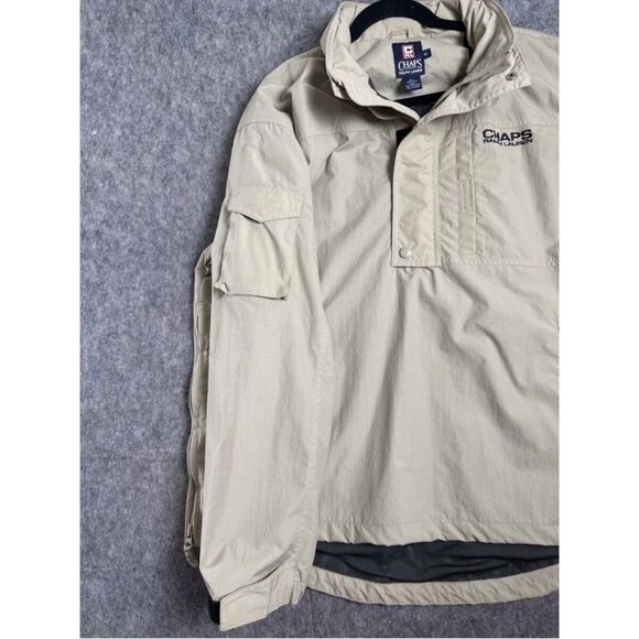 Chaps Ralph Lauren 1/4 Zip Jacket Mens Medium Beige 100% Nylon Mesh Lined Hooded - Picture 5 of 7
